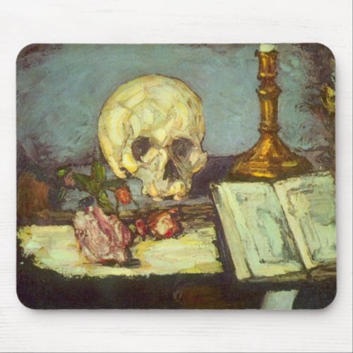 Still Life w Skull Candle Book By Paul Cezanne Mouse Pad