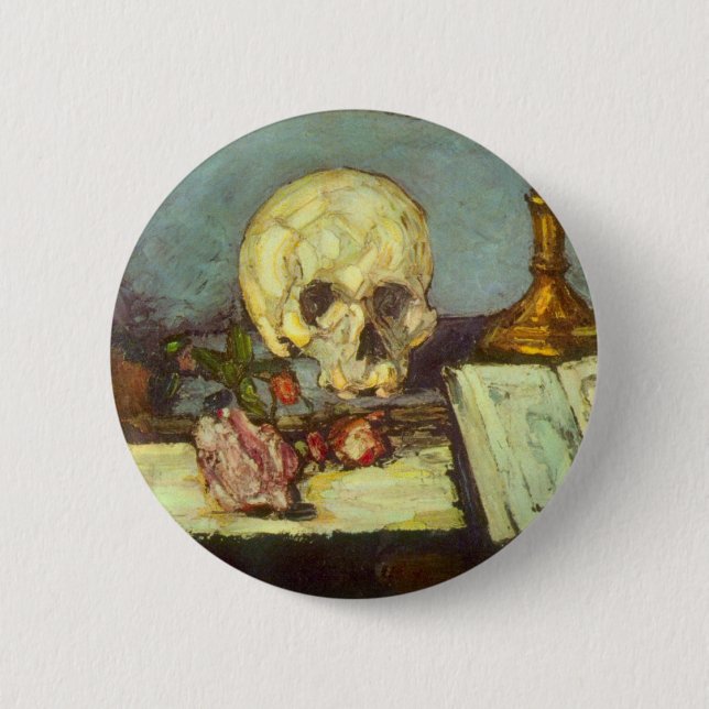 Still Life w Skull, Candle, Book By Paul Cezanne Pinback Button (Front)