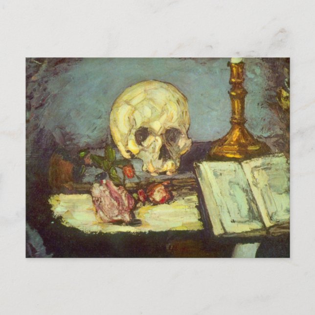 Still Life w Skull, Candle, Book By Paul Cezanne Postcard (Front)
