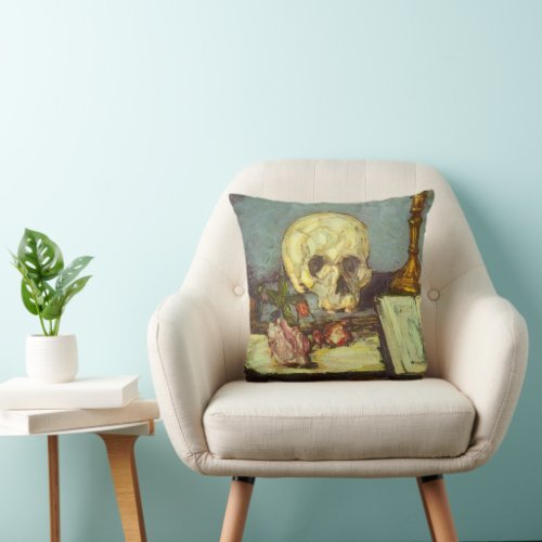 Still Life w Skull Candle Book By Paul Cezanne Throw Pillow