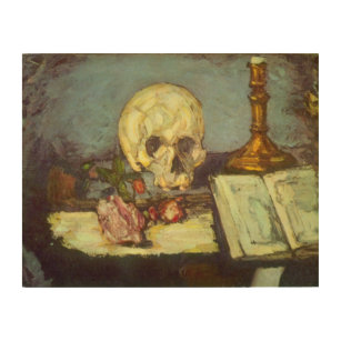 Still Life w Skull, Candle, Book By Paul Cezanne Wood Wall Decor