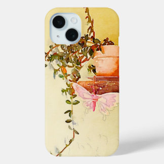 Still Life Watercolors Potted Plant and Butterfly iPhone 15 Case