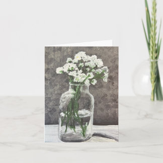 Still life: White flowers in a clear jar Note Card