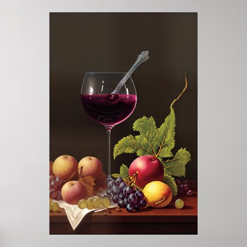 Still Life Wine and Fruit Poster