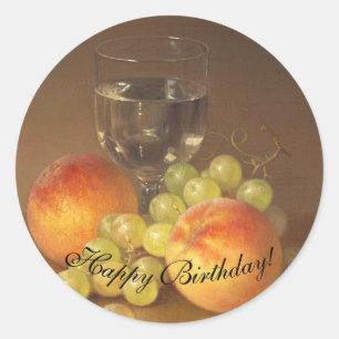 Still Life, Wineglass, Two Peaches, Fruit and Wine Classic Round Sticker