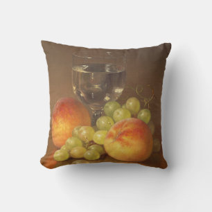 Still Life, Wineglass, Two Peaches, Fruit and Wine Throw Pillow