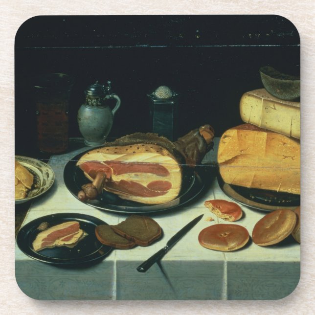 Still Life with a Ham (oil on panel) Beverage Coaster (Front)
