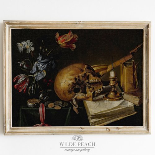 Still Life with a Skull Vintage Painting by Simon  Poster