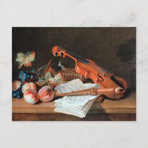Still Life with a Violin, fine art painting, Invitation Postcard
