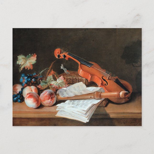 Still Life with a Violin, fine art painting, Postcard (Front)