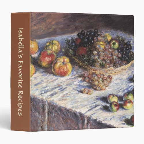 Still Life with Apples and Grapes by Claude Monet 3 Ring Binder