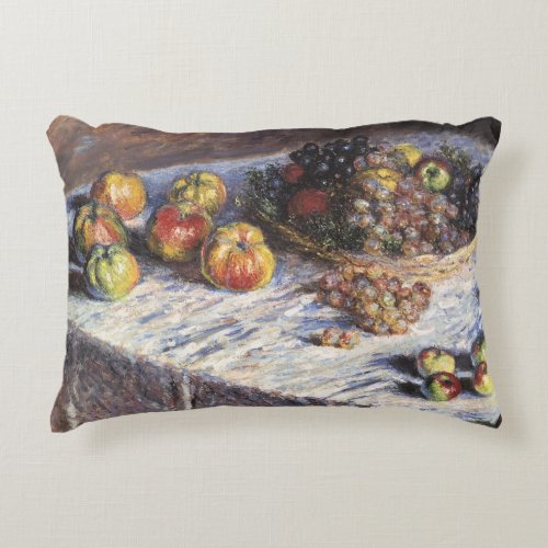 Still Life with Apples and Grapes by Claude Monet Accent Pillow