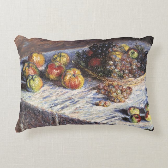 Still Life with Apples and Grapes by Claude Monet Accent Pillow (Front)