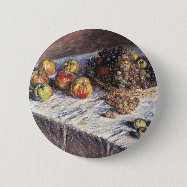 Still Life with Apples and Grapes by Claude Monet Button (Front)