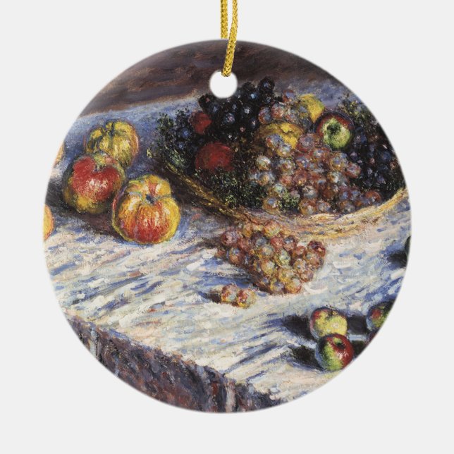 Still Life with Apples and Grapes by Claude Monet Ceramic Ornament (Front)