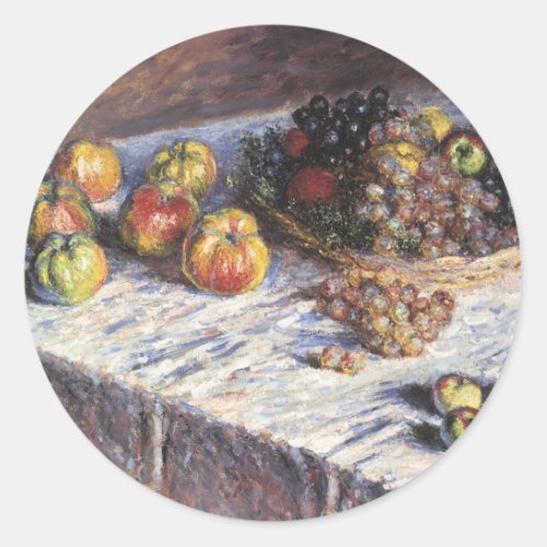 Still Life with Apples and Grapes by Claude Monet Classic Round Sticker
