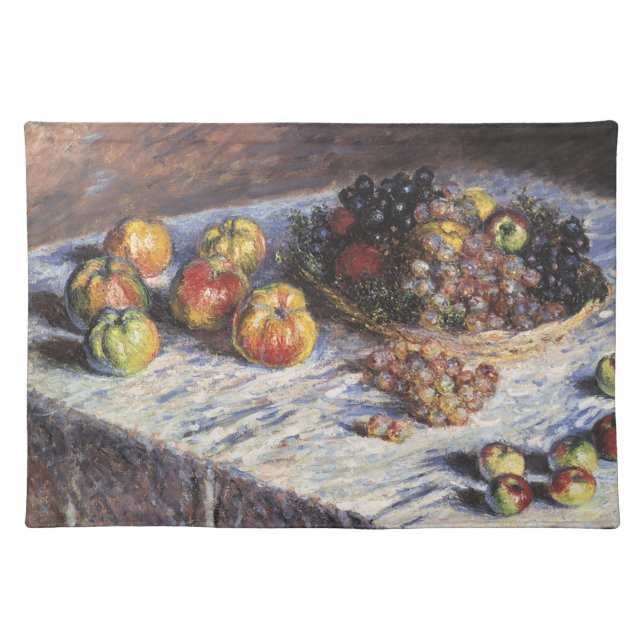 Still Life with Apples and Grapes by Claude Monet Cloth Placemat (Front)