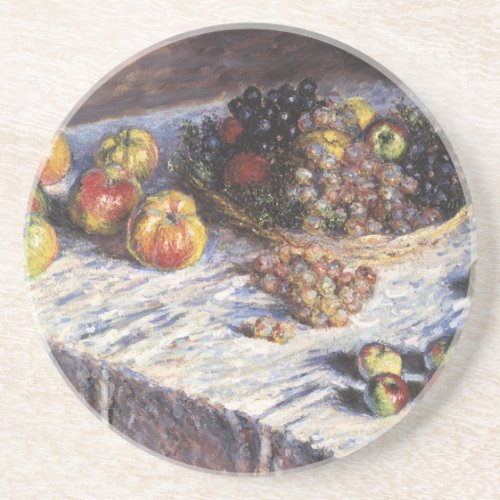 Still Life with Apples and Grapes by Claude Monet Drink Coaster