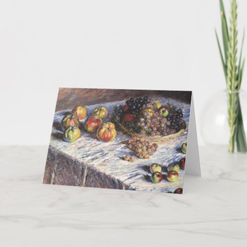 Still Life with Apples and Grapes by Claude Monet Holiday Card