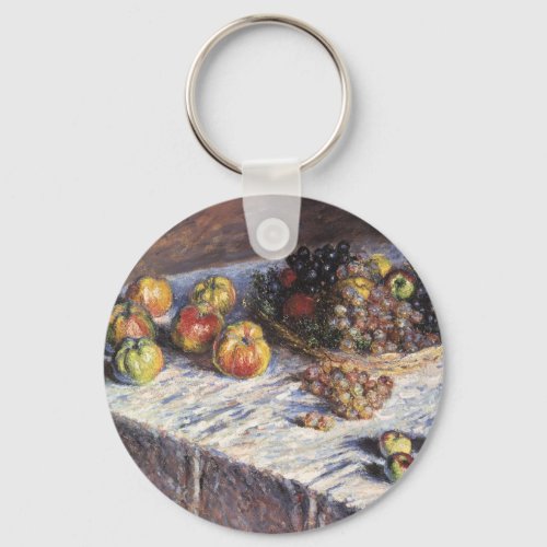 Still Life with Apples and Grapes by Claude Monet Keychain