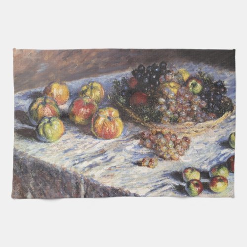 Still Life with Apples and Grapes by Claude Monet Kitchen Towel