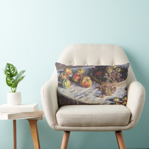 Still Life with Apples and Grapes by Claude Monet Lumbar Pillow