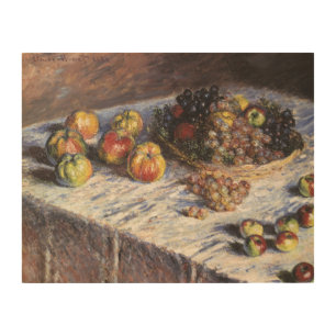 Still Life with Apples and Grapes by Claude Monet Wood Wall Decor