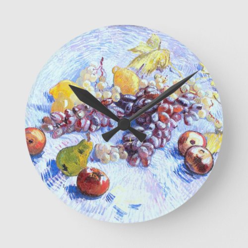 Still Life with Apples Pears Grapes _ Van Gogh Round Clock