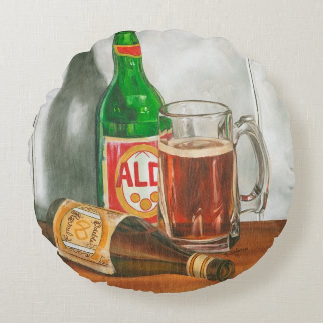 Still Life with Beer by Jennifer Goldberger Round Pillow (Front)