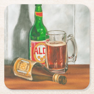 Still Life with Beer by Jennifer Goldberger Square Paper Coaster