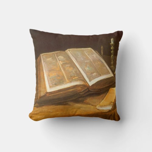 Still Life with Bible by Vincent van Gogh Throw Pillow