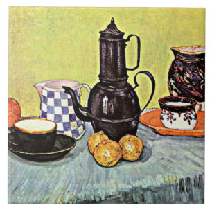 Still Life with Blue Enamel Coffeepot Ceramic Tile