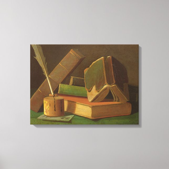 Still life with books and ink well canvas print (Front)