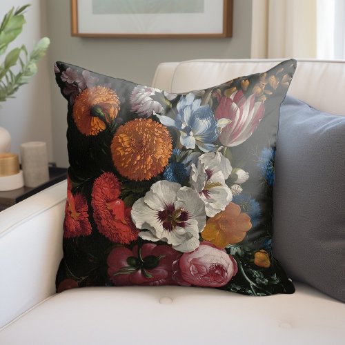 Still Life with Bouquet of Flowers  Johan Johnsen Throw Pillow