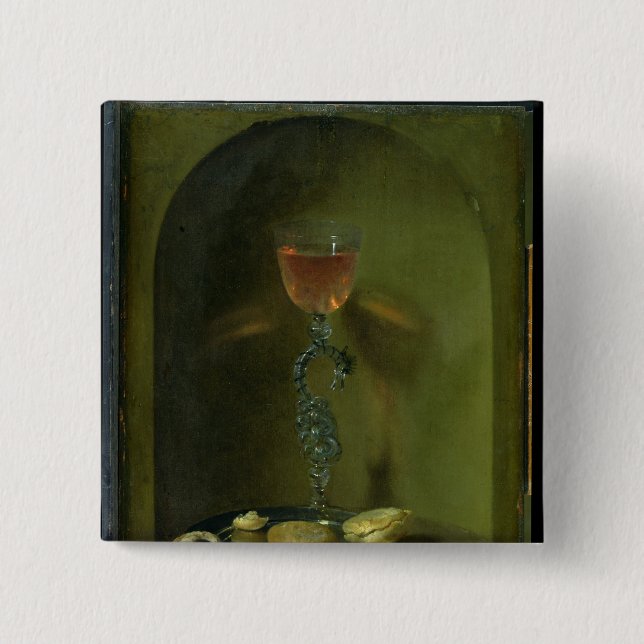 Still Life with Bread and Wine Glass Button (Front)