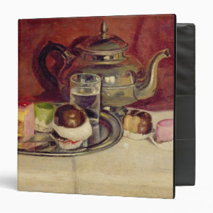 Still Life with Cakes and a Silver Teapot (oil on Binder
