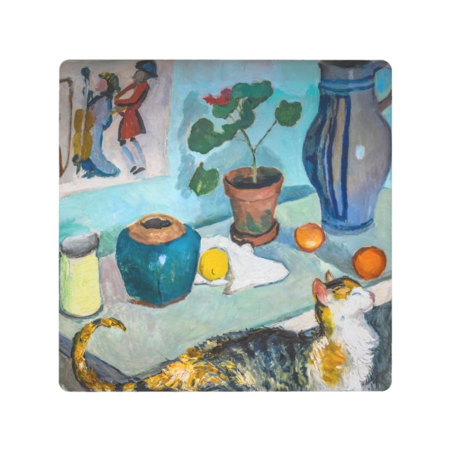 Still Life with Cat | Auguste Macke | Metal Print (Front)