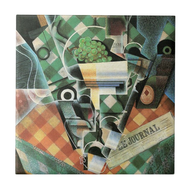 Still Life with Checked Tablecloth by Juan Gris Ceramic Tile (Front)