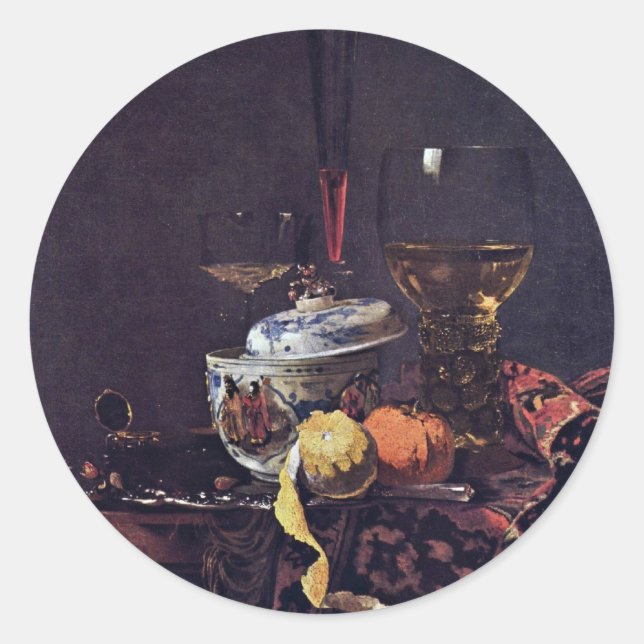 Still Life With Chinese Tureen By Kalf Willem Classic Round Sticker (Front)