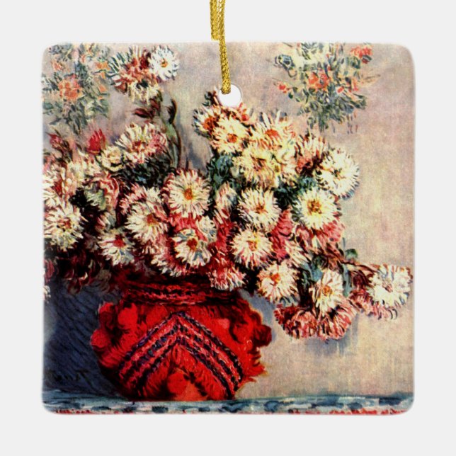 Still life with Chrysanthemums by Claude Monet Ceramic Ornament (Front)
