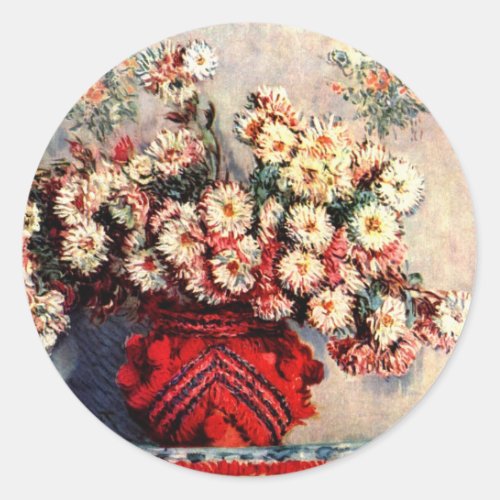 Still life with Chrysanthemums by Claude Monet Classic Round Sticker