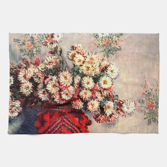 Still life with Chrysanthemums by Claude Monet Kitchen Towel (Horizontal)