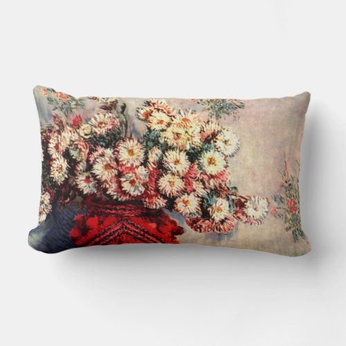 Still life with Chrysanthemums by Claude Monet Lumbar Pillow