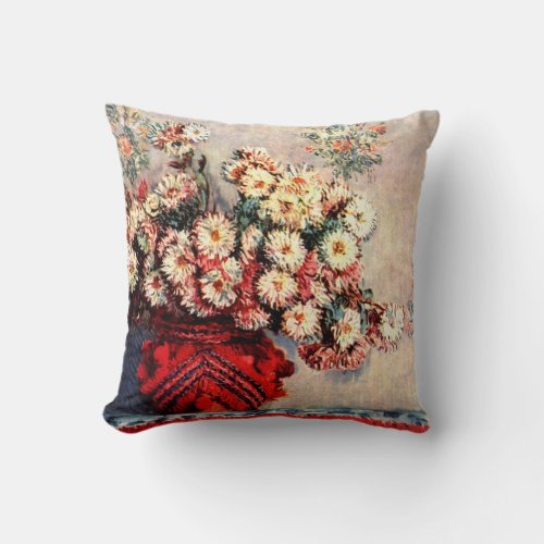 Still life with Chrysanthemums by Claude Monet Throw Pillow