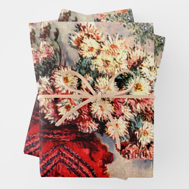 Still life with Chrysanthemums by Claude Monet Wrapping Paper Sheets (In situ)