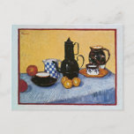Still Life with Coffee Pot by Vincent Van Gogh Postcard<br><div class="desc">Vincent Willem van Gogh a Dutch post-impressionist painter is best known for his use of vivid colors and the emotional impact of his work.  This still life with Blue enamel coffeepot was made in Arles in 1888.</div>
