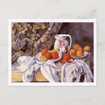 Still Life With Curtain Paul Cezanne Postcard by mangomoonstudio at Zazzle