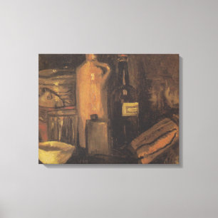Still-life with Earthenware Glass of Beer and Bott Canvas Print