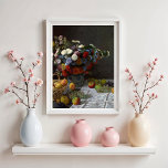 Still Life with Flowers and Fruit by Claude Monet Poster<br><div class="desc">Although painted in his studio, this still life shows the influence of the outdoor experiments that Claude Monet undertook in the summer and fall of 1869, while he was living at Bougival on the Seine River. Monet's technique is also apparent in the use of light to animate the surfaces of...</div>