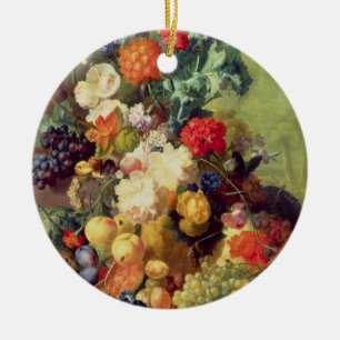 Still Life with Flowers and Fruit Ceramic Ornament
